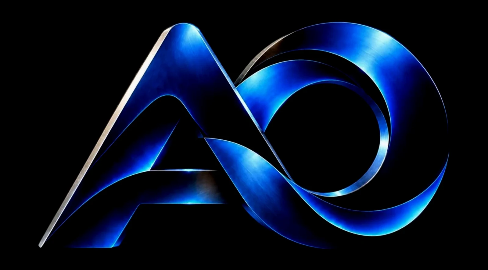 Das Zeichen von A&O Webstudio: ein A und ein O, zu einem durchgehenden Band aus blauem Chrom geformt.